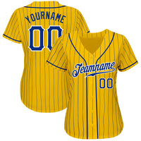 Custom Baseball Jersey - Yellow Royal Pinstripe Royal-White Authentic