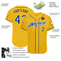 Custom Baseball Jersey - Yellow Royal Pinstripe Royal-White Authentic