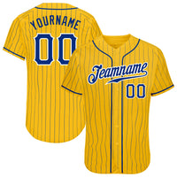 Custom Baseball Jersey - Yellow Royal Pinstripe Royal-White Authentic