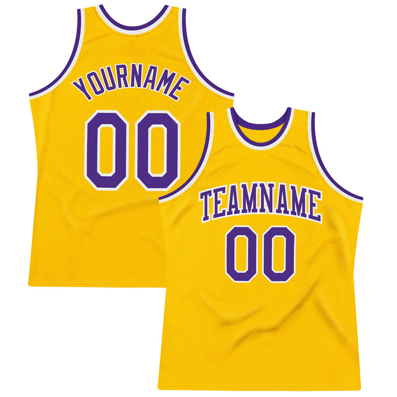 Custom Basketball Jersey - Gold Purple-White Authentic Throwback