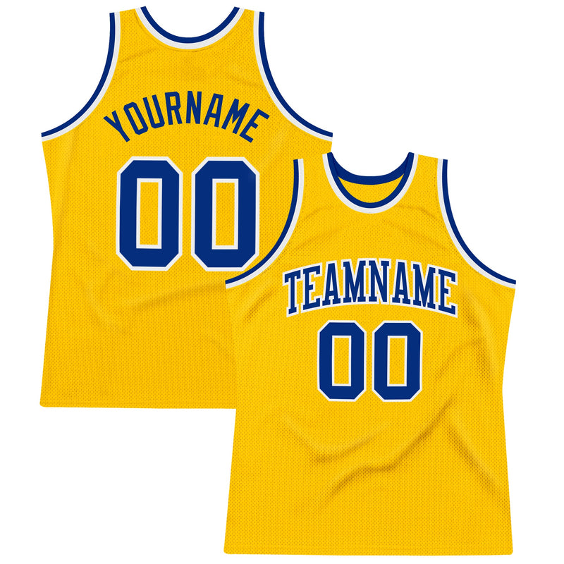 Custom Basketball Jersey - Gold Royal-White Authentic Throwback
