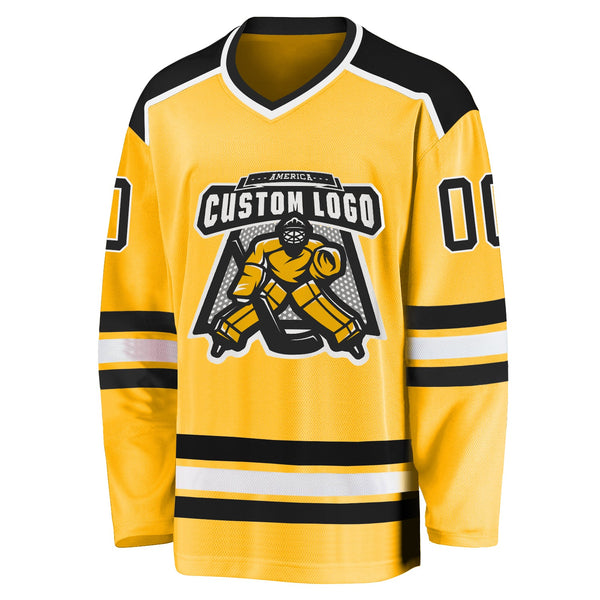 Custom Hockey Jersey - Gold Black-White