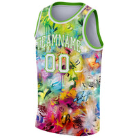 Custom Basketball Jersey - Scratch Graffiti Pattern White-Neon Green 3D Authentic