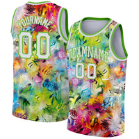 Custom Basketball Jersey - Scratch Graffiti Pattern White-Neon Green 3D Authentic