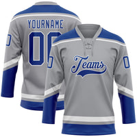 Custom Hockey Jersey - Gray Royal-White Lace Neck