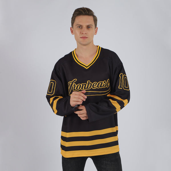 Custom Hockey Jersey - Black Black-Gold