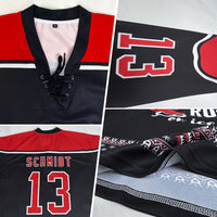 Custom Hockey Jersey - Black Red-White Christmas Santa Claus 3D Lace Neck