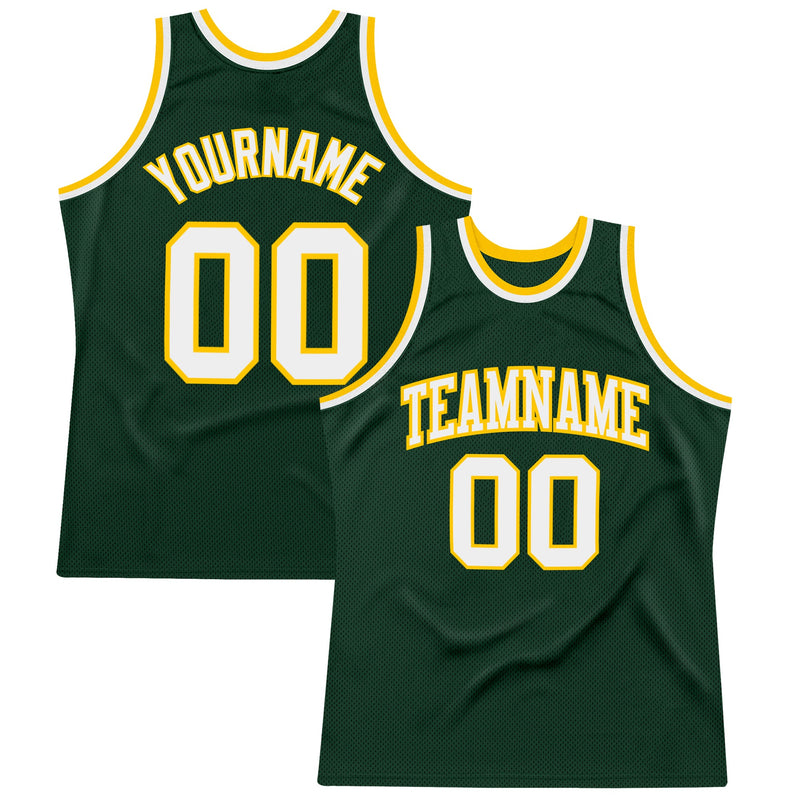 Custom Basketball Jersey - Hunter Green White-Gold Authentic Throwback