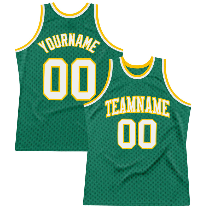 Custom Basketball Jersey - Kelly Green White-Gold Authentic Throwback