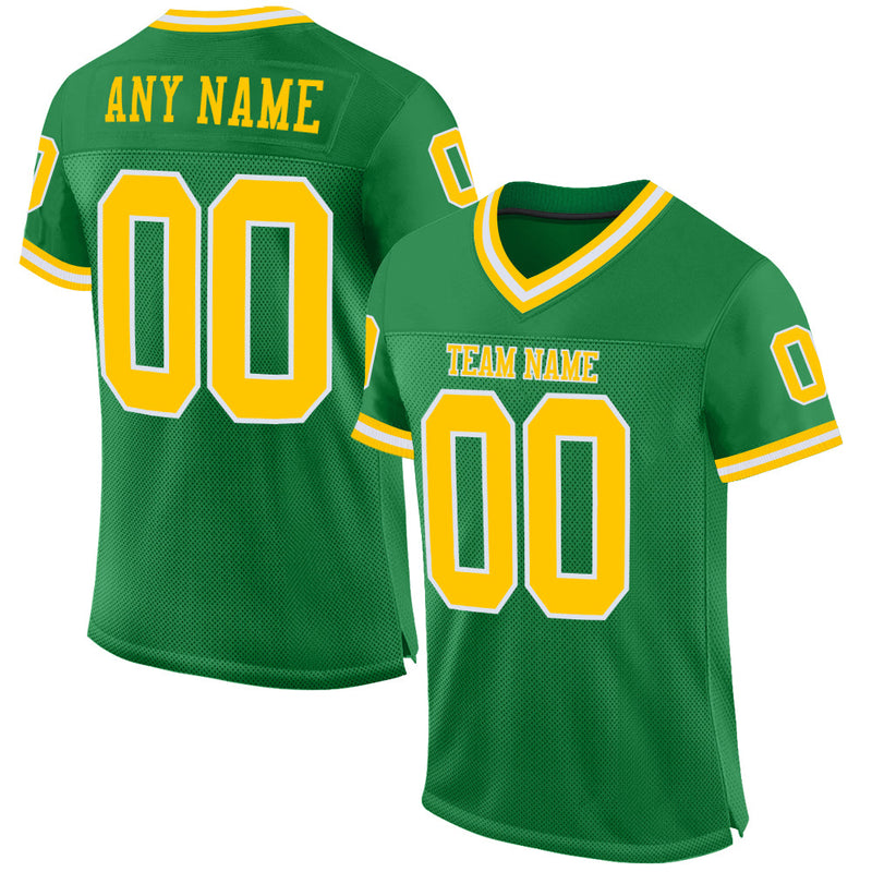 Custom Football Jersey - Grass Green Gold-White Mesh Authentic Throwback