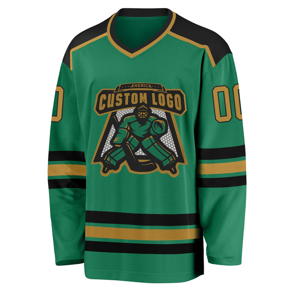 Custom Hockey Jersey - Kelly Green Old Gold-Black