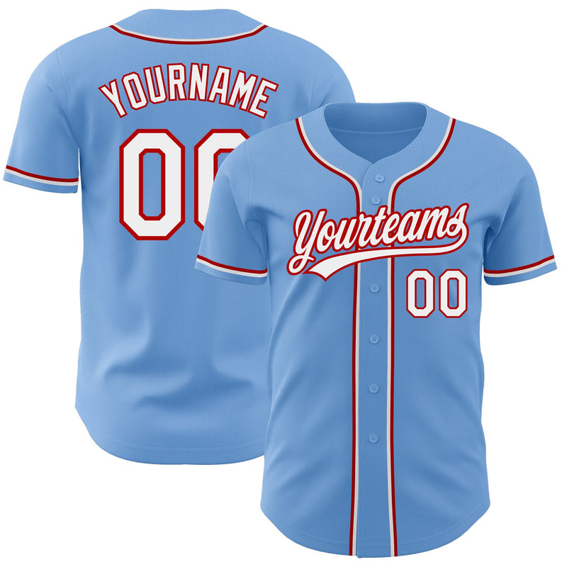 Custom Baseball Jersey - Light Blue White-Red Authentic
