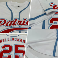 Custom Baseball Jersey - White Red-Light Blue Authentic