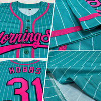Custom Baseball Jersey - Aqua White Pinstripe Pink-Navy Authentic