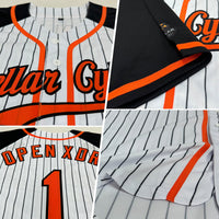 Custom Baseball Jersey - White Black Pinstripe Orange-Black Authentic Raglan Sleeves