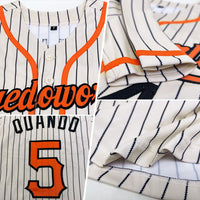 Custom Baseball Jersey - Cream Black Pinstripe Orange-Black Authentic