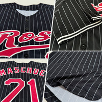 Custom Baseball Jersey - Black White Pinstripe Maroon-White Authentic