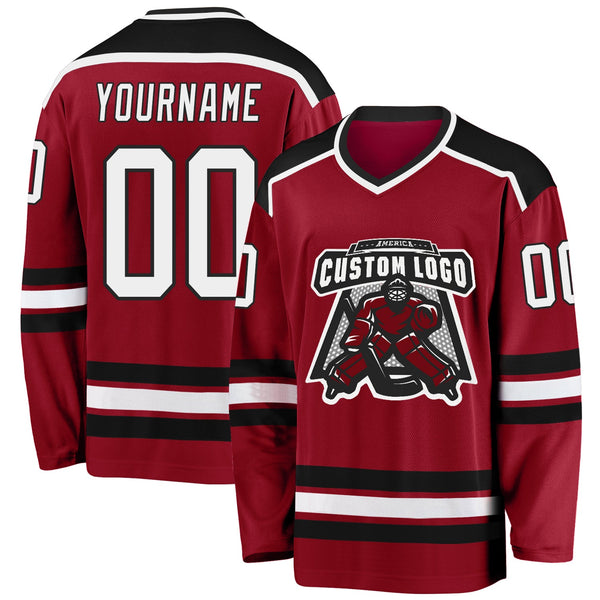 Custom Hockey Jersey - Maroon White-Black