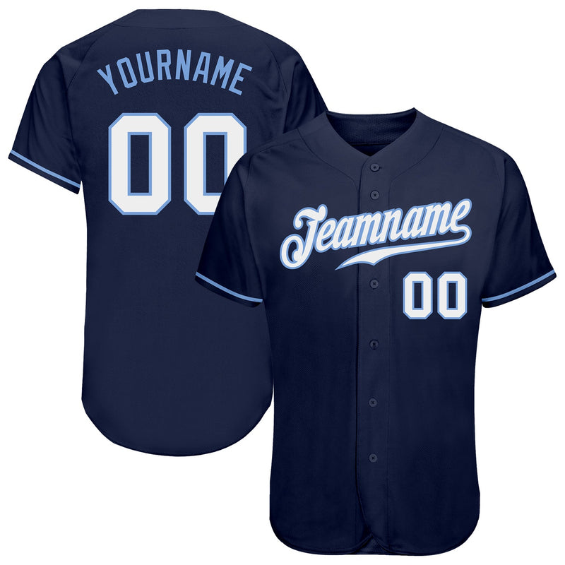 Custom Baseball Jersey - Navy White-Light Blue Authentic