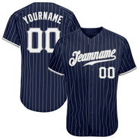 Custom Baseball Jersey - Navy White Pinstripe White-Gray Authentic