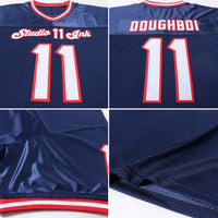 Custom Football Jersey - Navy White-Red Mesh Authentic Throwback