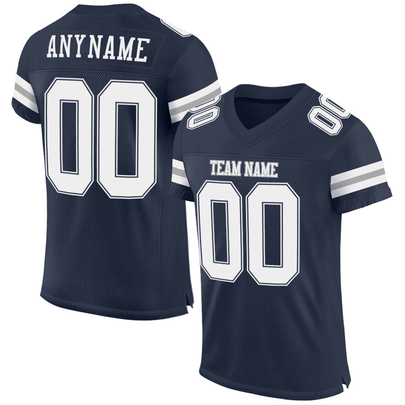 Custom Football Jersey - Navy White-Gray Mesh Authentic