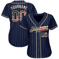 Custom Baseball Jersey - Navy White Pinstripe Vintage USA Flag-Cream Authentic