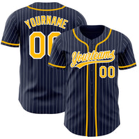 Custom Baseball Jersey - Navy White Pinstripe Gold Authentic