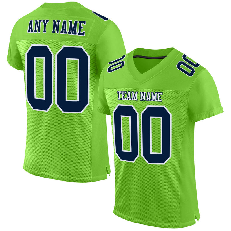 Custom Football Jersey - Neon Green Navy-White Mesh Authentic