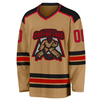 Custom Hockey Jersey - Old Gold Red-Black