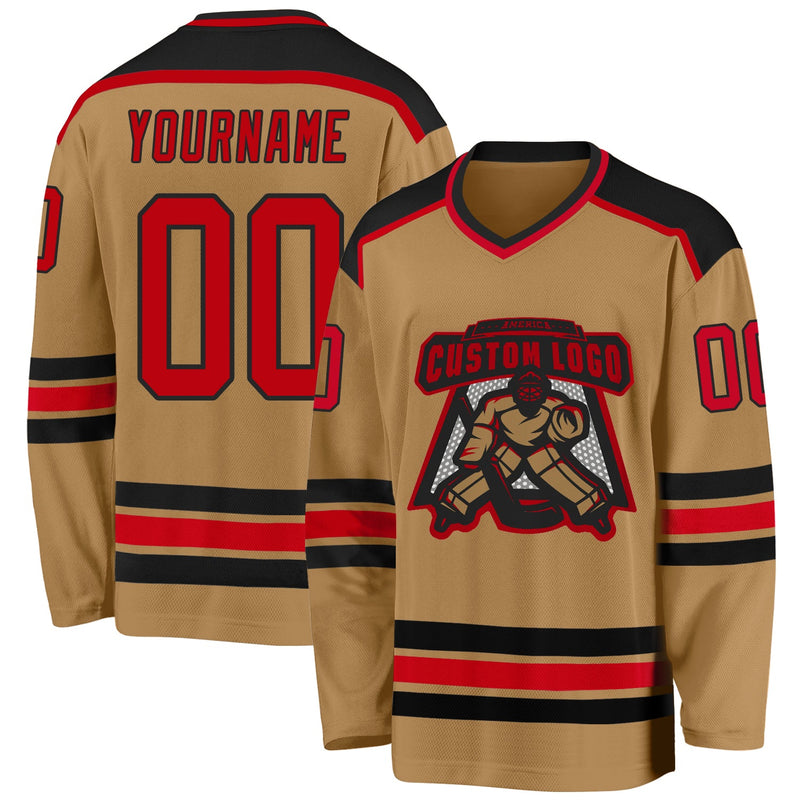 Custom Hockey Jersey - Old Gold Red-Black