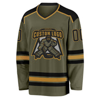 Custom Hockey Jersey - Olive Black-Old Gold Salute To Service