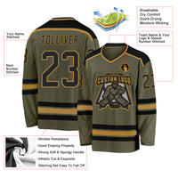 Custom Hockey Jersey - Olive Black-Old Gold Salute To Service