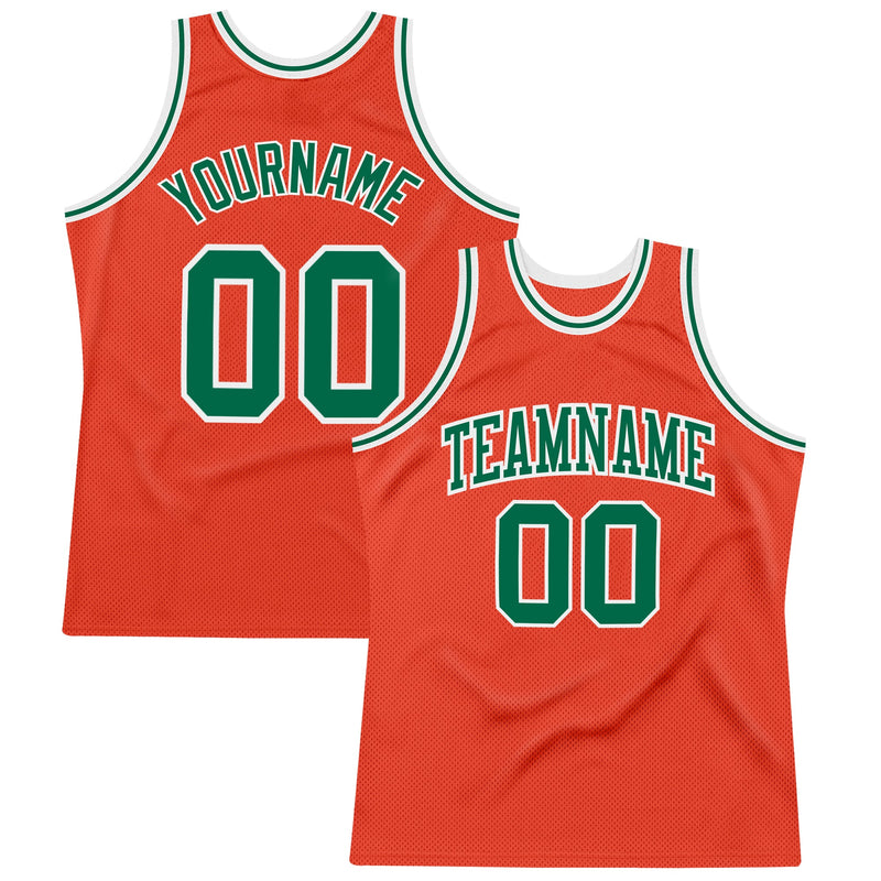 Custom Basketball Jersey - Orange Kelly Green-White Authentic Throwback