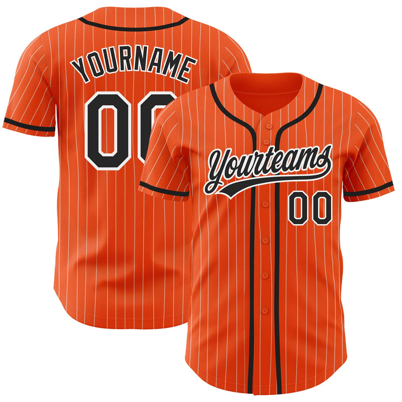 Custom Baseball Jersey - Orange White Pinstripe Black Authentic