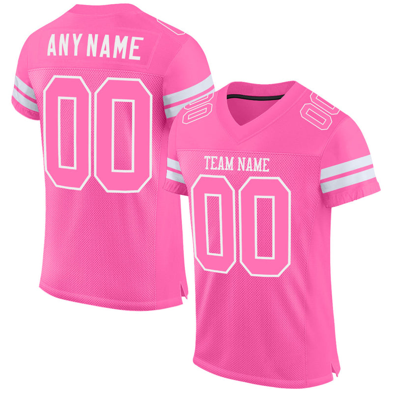 Custom Football Jersey - Pink Pink-White Mesh Authentic