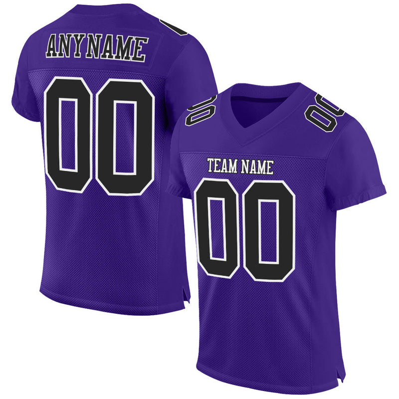 Custom Football Jersey - Purple Black-White Mesh Authentic