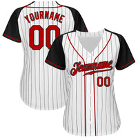 Custom Baseball Jersey - White Black Pinstripe Red-Black Authentic Raglan Sleeves