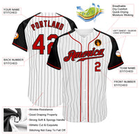 Custom Baseball Jersey - White Black Pinstripe Red-Black Authentic Raglan Sleeves