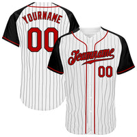 Custom Baseball Jersey - White Black Pinstripe Red-Black Authentic Raglan Sleeves