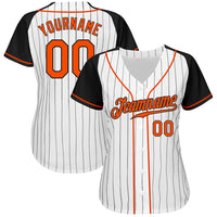 Custom Baseball Jersey - White Black Pinstripe Orange-Black Authentic Raglan Sleeves