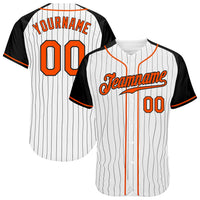 Custom Baseball Jersey - White Black Pinstripe Orange-Black Authentic Raglan Sleeves