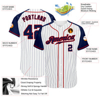 Custom Baseball Jersey - White Navy Pinstripe Navy-Red Authentic Raglan Sleeves