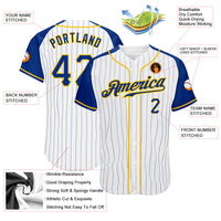 Custom Baseball Jersey - White Royal Pinstripe Royal-Gold Authentic Raglan Sleeves