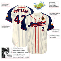 Custom Baseball Jersey - Cream Navy Pinstripe Navy-Red Authentic Raglan Sleeves