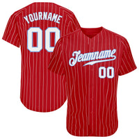 Custom Baseball Jersey - Red White Pinstripe White-Light Blue Authentic