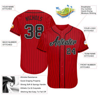 Custom Baseball Jersey - Red Black Pinstripe Black-White Authentic