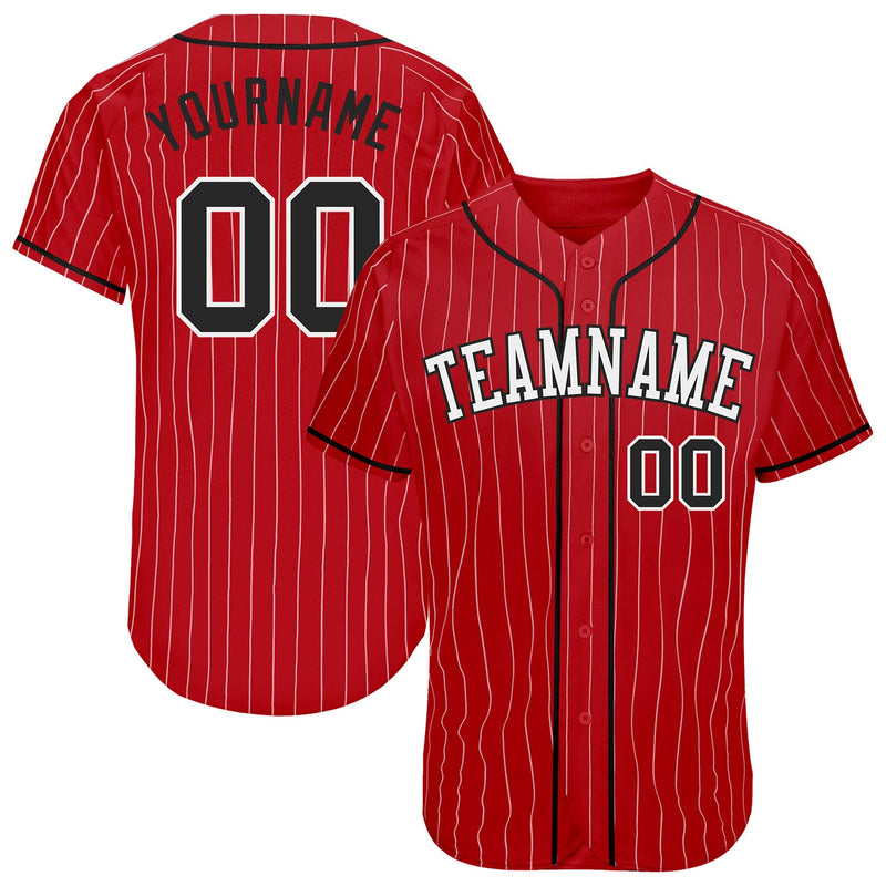 Custom Baseball Jersey - Red White Pinstripe Black-White Authentic
