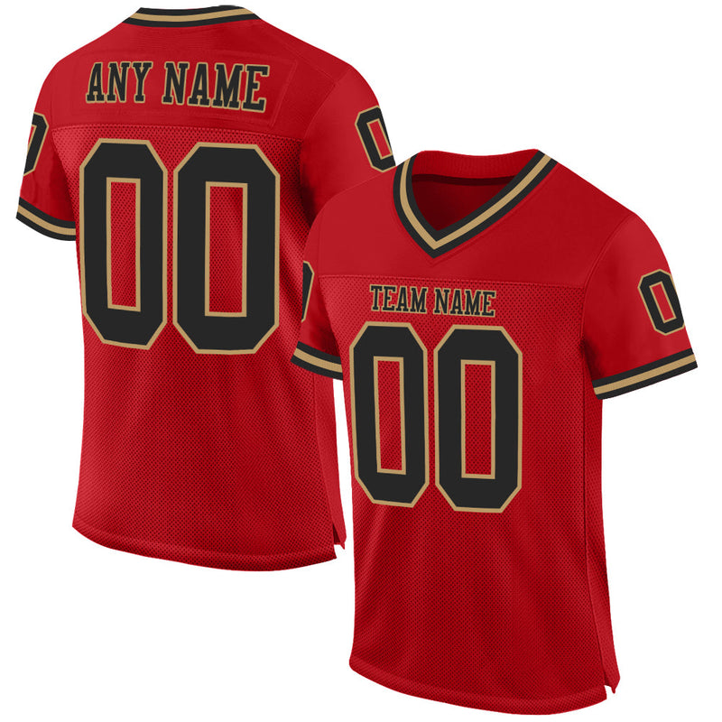 Custom Football Jersey - Red Black-Old Gold Mesh Authentic Throwback