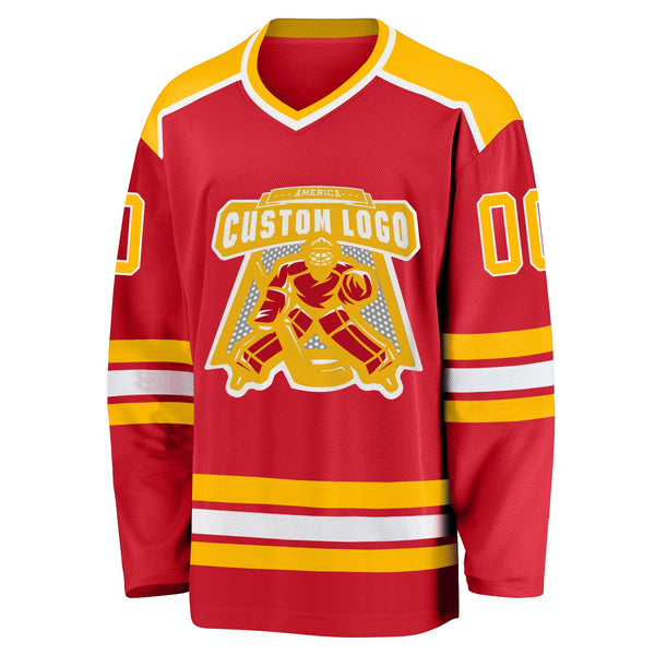 Custom Hockey Jersey - Red Gold-White